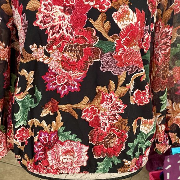 JM Collection Womens Blouse XS Long Sleeve Floral Boho Vacation Travel Resort - Picture 5 of 14